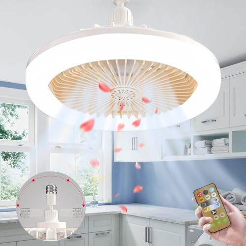 Lampadario Con Ventilatore da Soffitto, E27 Plafoniera Con Luce e Telecomando, Ventola Soffitto (Giallo)
