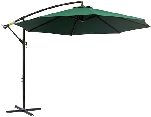 Outsunny Sombrilla de Jardín Ø300x250 cm Parasol Excéntrico Inclinable con Manivela Base Cruzada y Soporte de Acero Protección Solar para Terraza Exterior Verde