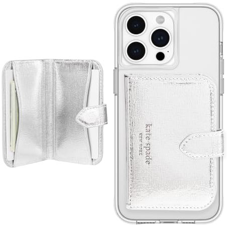 Kate Spade New York Morgan Magnetic Phone Wallet/Card Holder - Compatible with MagSafe Phones and Cases - Metallic Silver