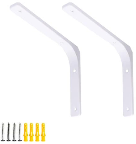 FEEIMOL 2 Pezzi Staffe per Mensole Pesanti Supporto Mensole L Forma 90 Gradi Angolare Staffa Mensola Muro Reggimensola con Viti per Scaffali Casa Cucina Ufficio Bianco 25x20cm