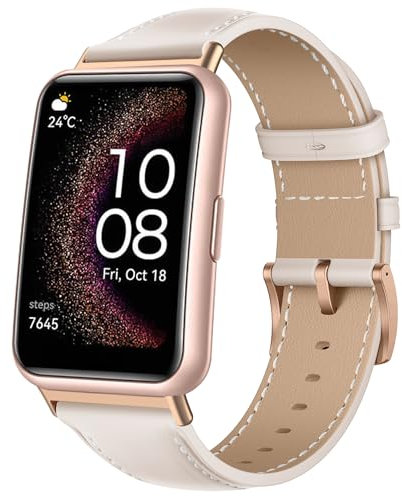 KoGiio Leder Armband für Huawei Watch Fit/Watch Fit New/Watch Fit Elegant/Watch Fit SE, Ersatz Weich Uhrenarmbänder, Metallschnalle Atmungsaktiv Ersatzarmband Kompatibel mit Huawei watch fit - Blanco