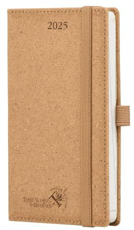 POPRUN Taschenkalender 2025 Klein Hardcover 16,5 x 9 cm (Jan.2025-Dez.2025), Hergestellt aus Erneuerbaren und Umweltfreundlichen Materialien, kalender 2025 Klein mit Innentasche - Wüstenbraun
