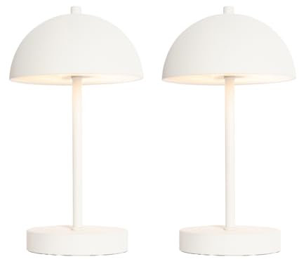 Qazqa - Modern Set mit 2 Outdoor-Tischlampen Pilz weiß wiederaufladbar - Keira Touch-funktion Dimmer I Dimmbar I Außenbeleuchtung - Kunststoff Rund - I LED