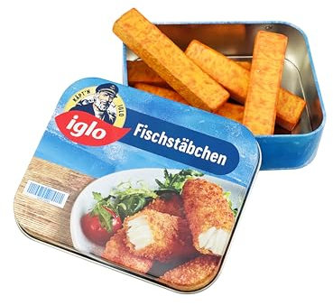 tanner DER KLEINE KAUFMANN TANNER Deco - Iglo Fischstäbchen in Metalldose, Zubehör für Kaufmannsladen, lebensmittelechtes Design, 0969.9