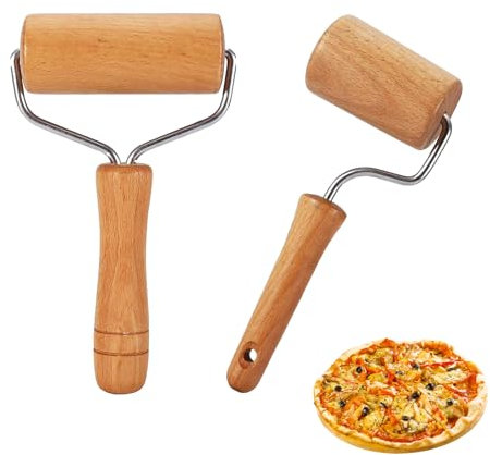 Set mit 2 Teigroller Klein, 1 Kleine und Mittlere Teigrolle Typ Y und Typ 7, Teigroller Holz mit Griff, zum Manuellen Ausrollen von Teig, Pizza, Desserts und Knödelverpackungen