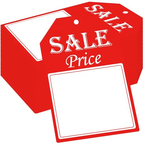 Paquete de 100 etiquetas rojas de precio de venta con cuerda, etiquetas de venta minorista de 5 x 7,6 cm, letreros de tienda de negocios, tarjeta de precio de punto de venta (rojo)