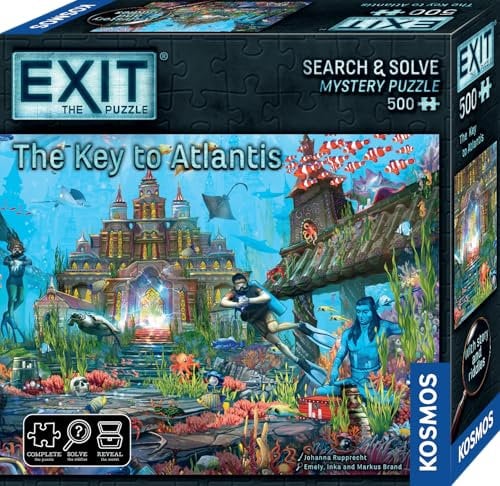 Thames & Kosmos EXIT: The Key to Atlantis Jigsaw Puzzle | Escape Room Game for Adults & Kids | 500-Piece Mystery Puzzle | Strategy Challenge | 1–4 Players | Ages 10+ | Family Game Night Adventure