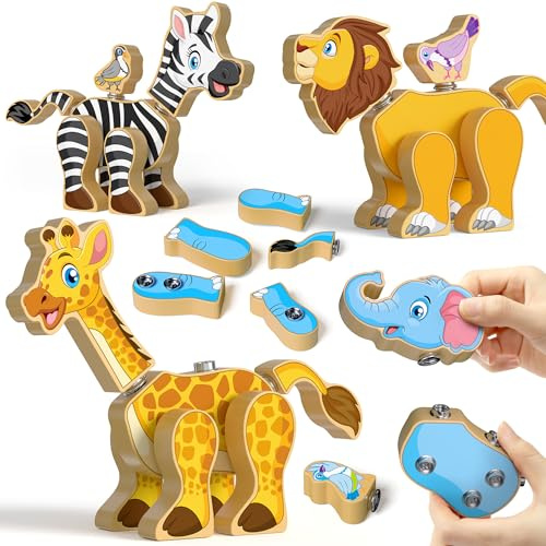 Coogam Holz Snap zusammen Bauspielzeug, nehmen Sie auseinander Baubauer, Montage Tier Bausteine, STEM Feine Motor Lernen Spielzeug Geschenk für 3 4 5 Jahre alte Kinder