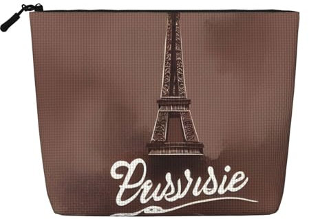 Kycvds Piccola borsa per cosmetici con motivo a Torre Eiffel con caffè parigino, accessori da viaggio, scatola per cosmetici, regalo di compleanno o regalo di Natale, Nero , Taglia unica