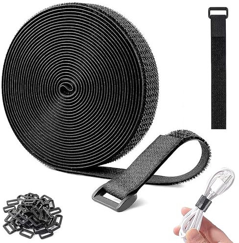 10M klettband kabelbinder mit 30 Kunststoffknopf, 1.5cm Klettbänder Klettverschluss Stark, klettband Rolle Freie Schnittlänge, Klettgurt Outdoor, Strap Band Wiederverschließbar-Schwarz