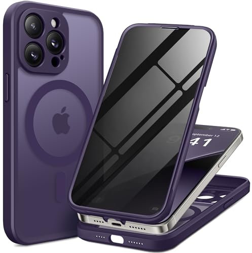 BERFY Magnetic for iPhone 14 Pro Max Case, Compatible with MagSafe,Built-in Privacy Screen Protector and Upgraded Camera Protection,Anti-Spy Full Body Shockproof Phone Case for 14 Pro Max 6.7, Purple