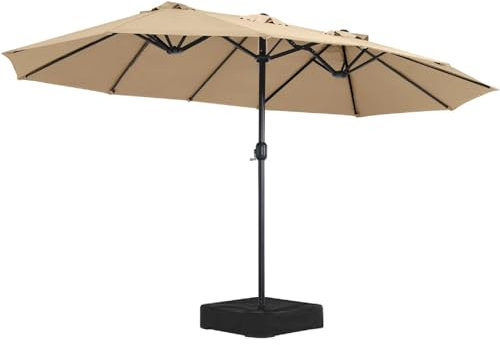 4.5M x 2.7M Double-Sided Parasol with Waterproof Cover, Extra Large Rectangle Patio Umbrella with Crank Handle, 12 Ribs Outdoor Parasol, Sunshade for Garden Table, Pool, Market, Backyard, Khaki