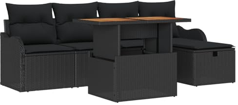 vidaXL Garten-Sofa-Set 6 pcs Schwarz Poly-Rattan, Garten- und Terrassenset, rechteckiges Sofa, stylisches Mobiliar für die Lounge, Bequeme Sitzgelegenheit.