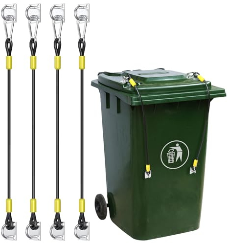 Thatyro 4 Pieces Bear Proof Trash Can Lid Lock with Accessories, Universal Outdoor Garbage Can Locks for Animals, Stainless Steel Wire Rope Trash Bin Latch for Squirrels Dogs Raccoon (Black)