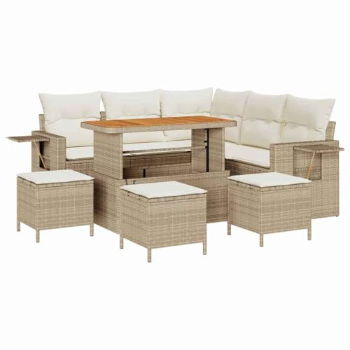 vidaXL Garten-Sofa-Set 9 pcs Beige und Creme 110 x 55 x 71 cm, Garten und Terrasse, Moderne Gartenmöbel, Wetterfestes Sofa, Abnehmbare Kissen, Geflochtene Lounge, Terrassen-Set, Alfresco-Sitz