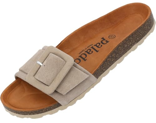 Palado Pantoletten Damen Nubra - bequeme Sandalen Made in Spain - Hausschuhe mit dämpfendem Kork-Fußbett - modische Sommerschuhe Grau UK9 - EU42