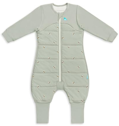 Love To Dream™ Sleep Suit with Legs, 4-5 years, Bees Olive, 2.5 Tog For 16-20°C Temp, Long Sleeve Wearable Blanket & Quilt, Machine Washable Quilted Stretch Cotton, Made for Movement with Grip Pads
