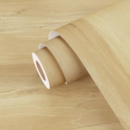 Yullpaper Light Yellow Wood Effect Self Adhesive Wallpaper Worktop Vinyl Covering Kitchen Wallpapers Oak Wood Vinyl Wrap for Kitchen Cupboards Sticky Back Plastic Roll Bedroom Wallpaper 40x200cm