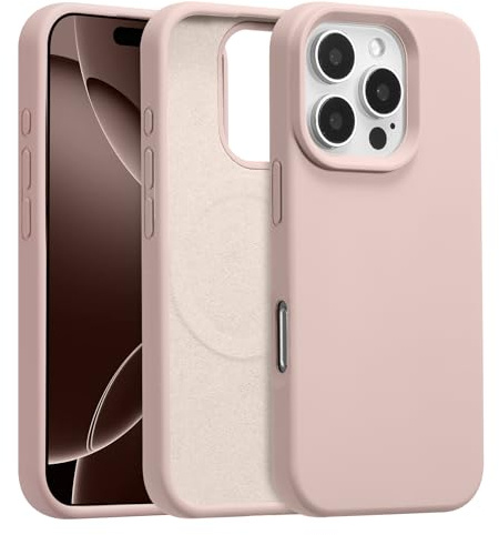 UCASONG Magnetic for iPhone 16 Pro Max -6.9Inch Liquid Silicone Phone Case, Compatible with MagSafe, Cute Plain Solid Color Slim Case Soft Smooth Matte Shockproof Protective Cover, Pink