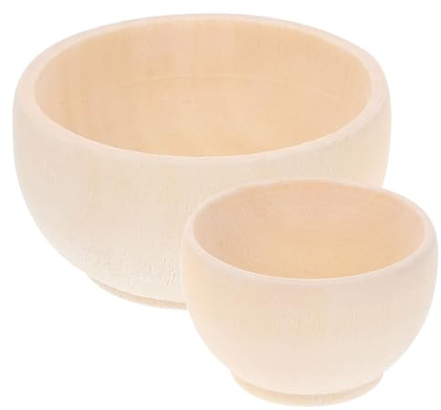 HORIALENCE 2pcs Unfinished Wooden Blank Bowls DIY Craft Set, Natural Wood Small Large Bowls for Painting and Home Decoration, Creative Woodcrafts for Arts and Crafts Projects