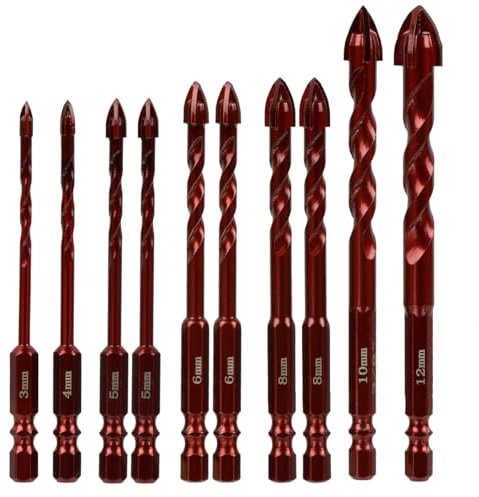 Juego de 10 Brocas de Carburo de Tungsteno Brocas para Porcelanico Cruzadas para Metal y Madera Brocas para Azulejos de Cerámica Hormigón Pared de Ladrillo Vidrio Mampostería Plástico y Madera