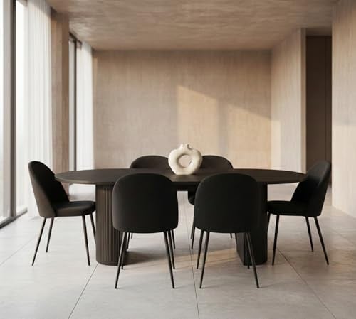 ebuy24 Essgruppe mit 6 Stühlen - Kyoto Skagen 210x100 cm Oberfläche Dunkelbraun Bezug Schwarz Velours rechteckig Design Wohnküche Esszimmer Sitzgruppe Essplatz Esszimmergruppe 6 Personen