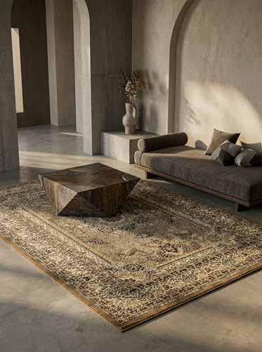 KADIMA DESIGN Designteppich Orientalisches Design Elegant Pflegeleicht Praktisch Waschbar Belastbar Strapazierfähig Beige 240x340 cm Wohnzimmer Flur Oeko-TEX Zertifiziert | ALETSCH