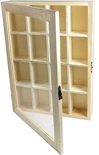 DFH Bacheca in Legno 16 posti con Porta in Vetro espositore vetrinetta minuterie da Collezione decoupage 28x20x4,1 cm 53453 E7