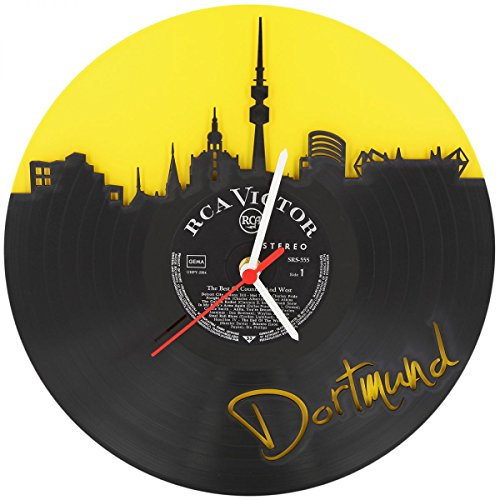 GRAVURZEILE Dortmund Fan-Uhr Aus Vinyl Schallplatte - Wanddekoration Upcycling Design - Retro Vintage-Stil - Made in Germany