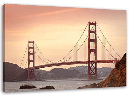 Feeby. Wandbild - 1 Teilig - 40x50 cm, Leinwand Bild Leinwandbilder Bilder Wandbilder Kunstdruck, GOLDEN GATE BRIDGE, SAN FRANCISCO, ARCHITEKTUR, ROT