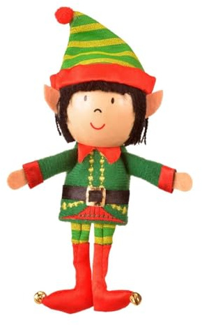 Fiesta Crafts Boy Elf Finger Puppet for Kids – Fabric Interactive Toy with Wooden Head for Role Play, Creativity & Sensory Skills - Gift for 3 Year Old Boys & Girls to 9 years old
