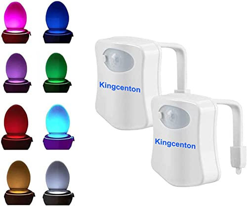 Kingcenton 2 Pezzi Lampada Notturne Igienici Bagno WC Led,Luce Notturna Della Tazza Della Toilette del Sensore di Movimento,8 cambiamento di Colori,Alimenté par pile