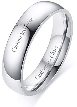 VNOX Personalisierte Benutzerdefinierte 5mm Breite Versilbert Edelstahl Einfaches Paar Ring Ehering Ring für Frauen Männer, Kostenlose Gravur, Größe 59