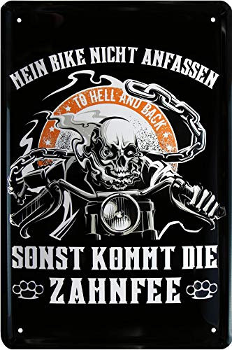 WOGEKA ART Blechschild - Mein Bike nicht anfassen! Sonst kommt die Zahnfee - witziger Spruch als Geschenk-Idee zu Geburtstag Weihnachten Deko 20x30 cm Vintage-Design aus Metall 580