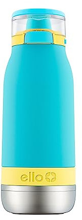 Ello Emma vakuumisolierte Edelstahl-Wasserflasche mit verschließbarem auslaufsicherem Deckel und weichem Strohhalm, BPA-frei, Himmelblau, 400 ml
