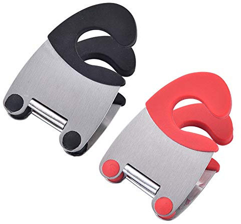 Hovico Stainless Steel Pot Spoon Holder, Anti-Scald Silicone Grip Pot Clip Holder for Spoon Rests, Kitchen Spoon Stand (Red black)