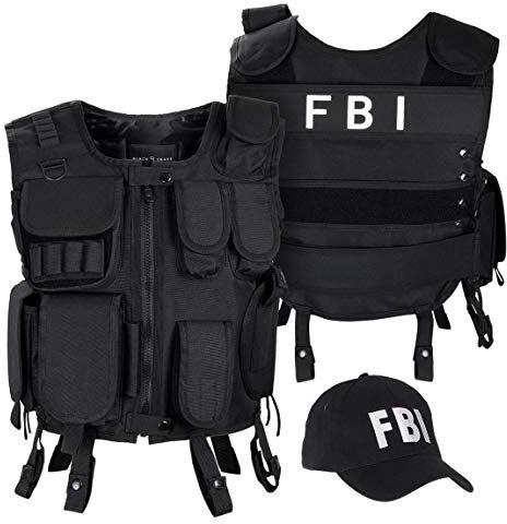 Black Snake SWAT FBI Security Police Agenten Kostüm Einsatzweste und Baseball Cap (FBI, XS/S)