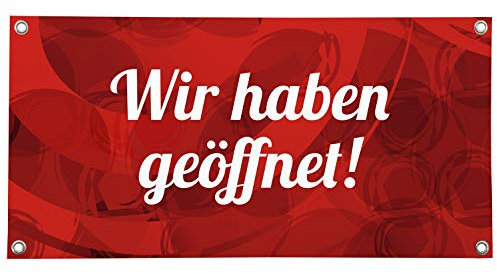 Vispronet PVC-Banner Wir haben geöffnet ✓ Made in Germany ✓ 75x150 cm ✓ mit Metallösen & Befestigungsmaterial