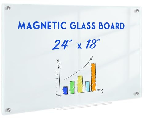 QUEENLINK Glas-Magnettafel - 45x60cm, trocken abwischbare Tafel, Stiftablage, Magnetglas Whiteboard für Notizen, Erinnerungen, Präsentationen, Normalweiß