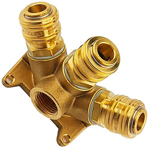 Qualitäts Druckluft 3-fach Kupplung | Wanddose mit 2x 1/2 Zoll Innengewinde | Schnellkupplung Druckluftkupplung | Standard Nennweite 7,2 mm