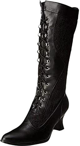 Kenmeko Donna Stivali Moda Sexy Casual Elegante Invernali con Tacco Alti sopra Il Ginocchio Tacchi con Tacco Alto Moda Scarpe a Punta in Pizzo con Zip Laterale Stivali a Tubo Medio (36,Nero)