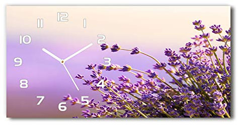 Tulup Wanduhr aus Glas 60x30 cm Glas Uhr Bild Glasuhr Gehärtetes Glas Küchenuhren - weiße Zeiger - Lavendel