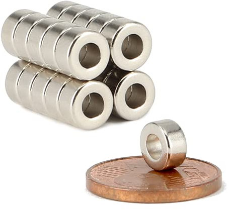 Neodym Magnet Ringmagnete - Magnet Mit Loch Bohrung 3mm - Runder Ring Magnet 6mm x 3mm Scheiben Magnete Stark - Flach Rund - Magnetring Stark [20 Stück]