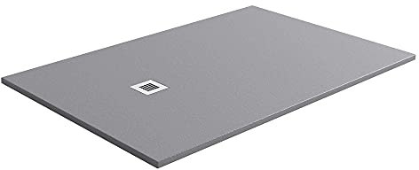 Talia Slate Effect Natural Stone Resin Anti Slip Low Profile Rectangle Shower Tray Includes Waste 1200 x 800 – Grey