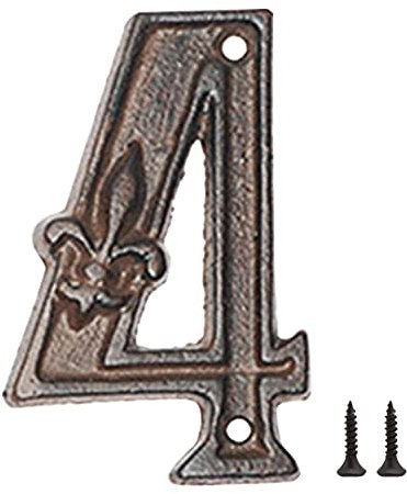 Zayookey Numero Civico in Ghisa 12 cm Numero di Indirizzo Rustico Numeri delle Cassette Postali Esterno Metal House Numbers con 2 Viti (Numero 4)