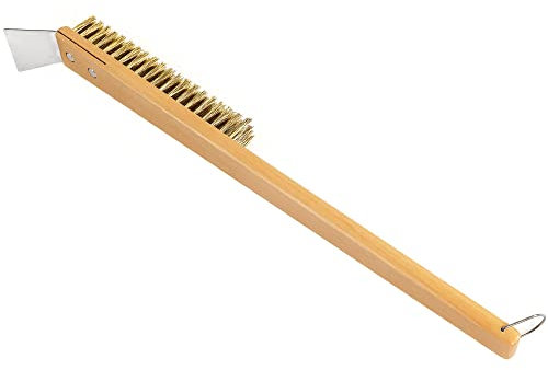 Lrui Pizza Oven Brush,Copper Wire Pizza Stone Cleaning Brush with Scraper,Outdoor Pizza Oven Accessories.