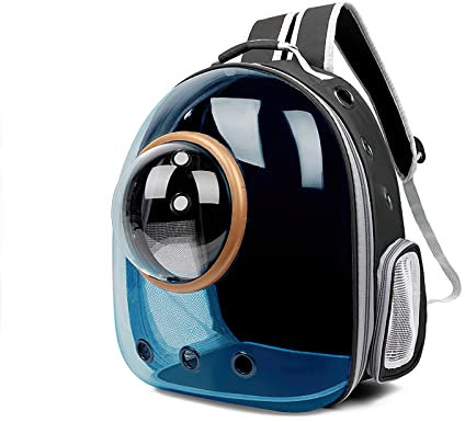 Galatée Katzen Rucksack Träger, Hund, Haustier Rucksack Blasen Rucksack, wasserdichte, Klare Haustier Kapseltasche Im Freien, Raumkapsel Haustier-Rucksack Belüften(Schwarz, Hellblaue Abdeckung)