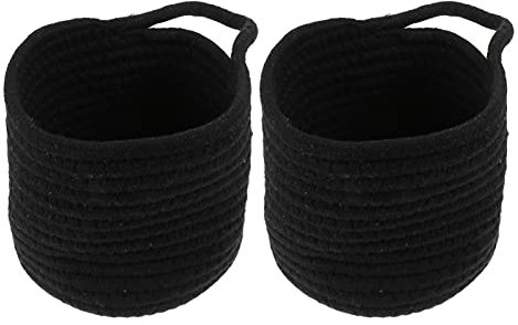 Small Wall Hanging Storage Baskets: 2PCS Cotton Rope Woven Basket - 9 x 7 inch Foldable Wall Door Hanging Organizer with Handle for Flower Plants, Towels, Sunglasses, Wallet, Keys