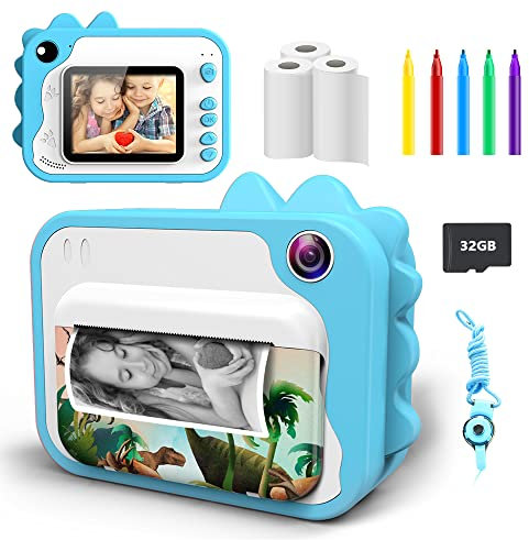 Ukuu Macchina Fotografica Istantanea per Bambini, 1080P Digitale Fotocamera Istantanea 2,4 Pollici Schermo con 32GB Scheda SD, 5 Penne colorate,Regalo di Compleanno per Bambini Dai 3 ai 12 Anni - Blu