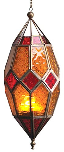 Purity Style Farol de cristal para colgar de estilo marroquí (rojo y amarillo) – Decoración de jardín – ocasión festiva – marroquí – Colgante de rejilla – Cumpleaños – Aniversario